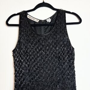 Scala Vintage Silk Beaded Black Cocktail Dress LBD Sz M